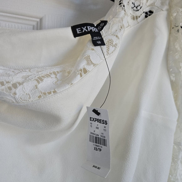 Express Cream Lace Overlay One Shoulder Top - Picture 4 of 4